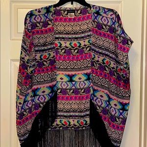 Rampage Sheer Shawl Vest with Fringe